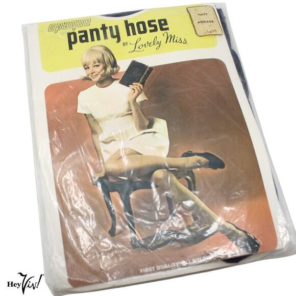 Vintage Nylon Navy Opaque Pantyhose Stockings by Lovely Miss in Package Average - Picture 1 of 6